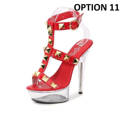 New Transparent Rivet Pull High Heels CODE: KAR5084
