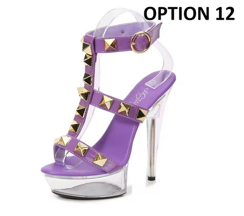 New Transparent Rivet Pull High Heels CODE: KAR5084