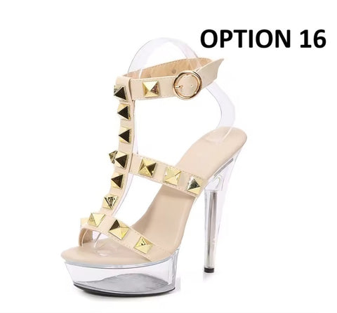 New Transparent Rivet Pull High Heels CODE: KAR5084
