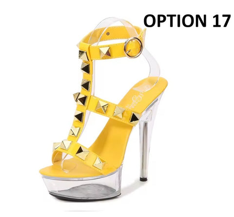New Transparent Rivet Pull High Heels CODE: KAR5084