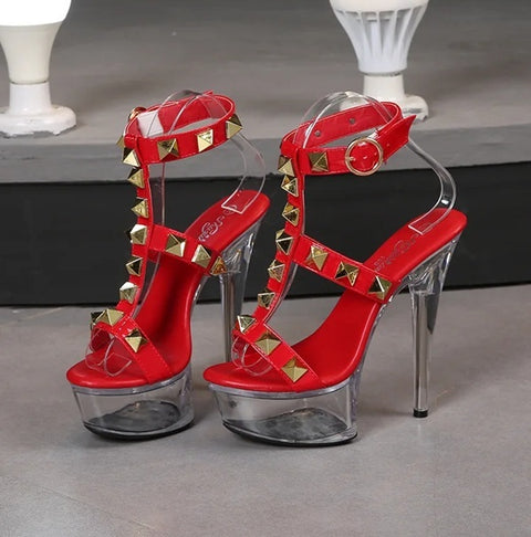 New Transparent Rivet Pull High Heels CODE: KAR5084