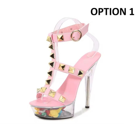 New Transparent Rivet Pull High Heels CODE: KAR5084