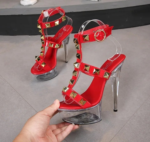 New Transparent Rivet Pull High Heels CODE: KAR5084