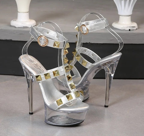 New Transparent Rivet Pull High Heels CODE: KAR5084