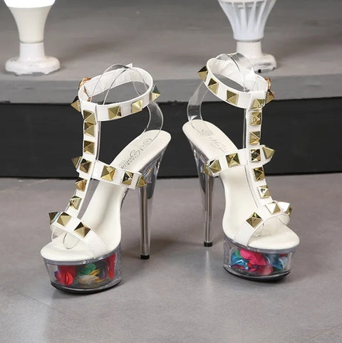 New Transparent Rivet Pull High Heels CODE: KAR5084