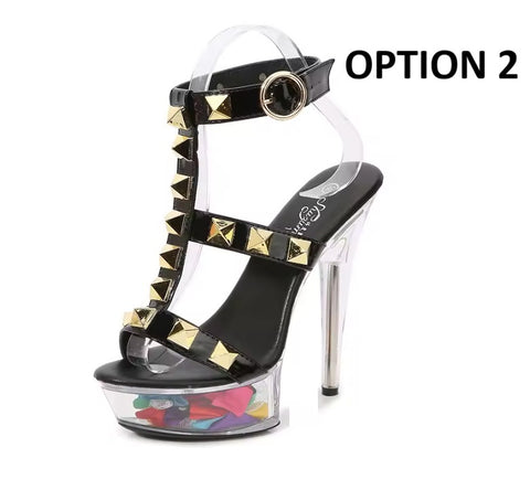 New Transparent Rivet Pull High Heels CODE: KAR5084