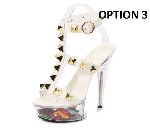 New Transparent Rivet Pull High Heels CODE: KAR5084
