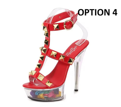 New Transparent Rivet Pull High Heels CODE: KAR5084