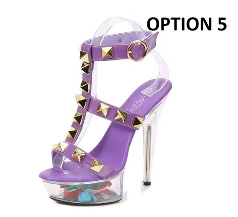 New Transparent Rivet Pull High Heels CODE: KAR5084