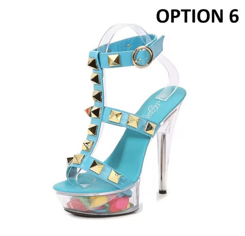 New Transparent Rivet Pull High Heels CODE: KAR5084