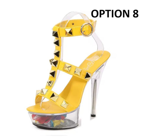 New Transparent Rivet Pull High Heels CODE: KAR5084