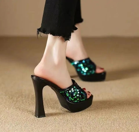 New Open Toe Slingback Slides Slip on Pumps High Heels CODE: KAR5085