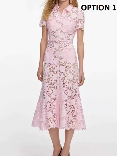 New Fashion Elegant Lace Lapel Short Sleeved Slim Fit Dress CODE: KAR5087