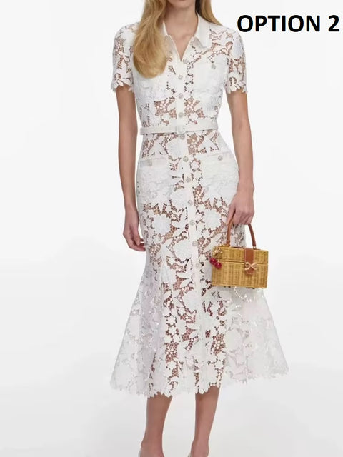 New Fashion Elegant Lace Lapel Short Sleeved Slim Fit Dress CODE: KAR5087