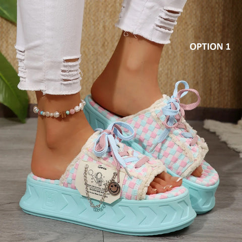 New Trend Luxurious Graffiti Cross Strap Slippers CODE: KAR5089