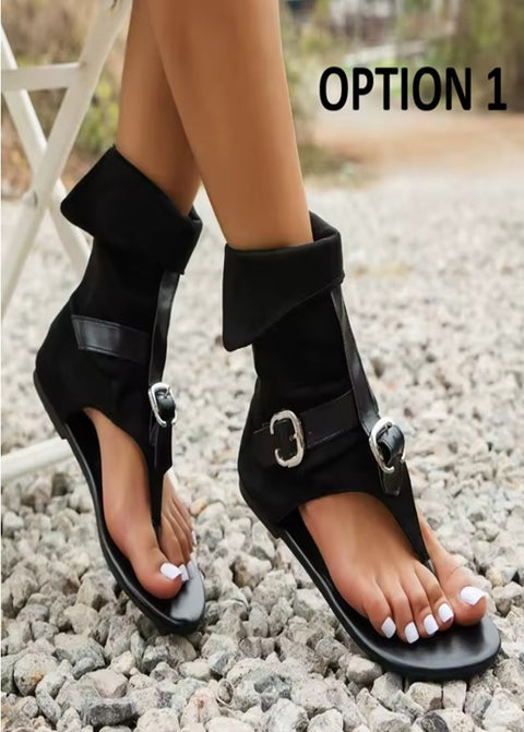 New Plus Size Thong Toe Flat Gladiator Buckle Strap Boots CODE: KAR5091