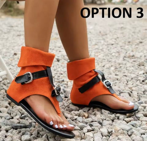 New Plus Size Thong Toe Flat Gladiator Buckle Strap Boots CODE: KAR5091