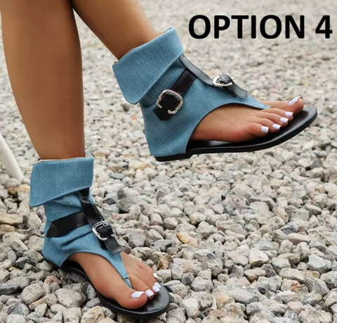 New Plus Size Thong Toe Flat Gladiator Buckle Strap Boots CODE: KAR5091