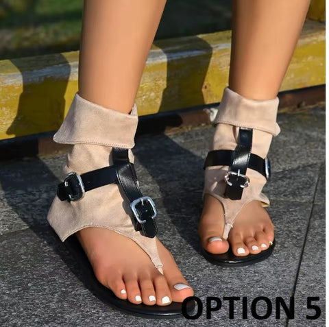 New Plus Size Thong Toe Flat Gladiator Buckle Strap Boots CODE: KAR5091