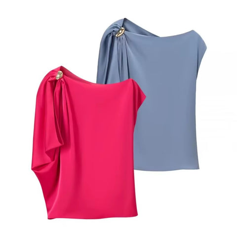 New Fashion Asymmetrical Boat Neck Draped Tops CODE: KAR5114