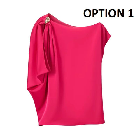 New Fashion Asymmetrical Boat Neck Draped Tops CODE: KAR5114