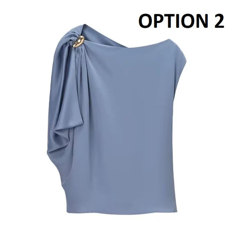 New Fashion Asymmetrical Boat Neck Draped Tops CODE: KAR5114