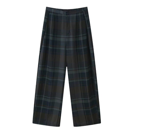 V-Neck Plaid Draped Top High-Waisted Trousers Two Piece Set CODE: KAR5115