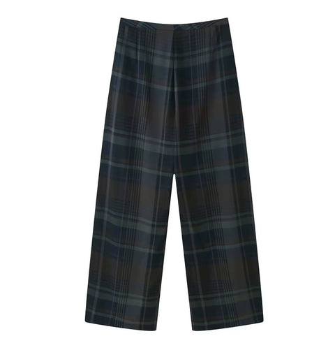 V-Neck Plaid Draped Top High-Waisted Trousers Two Piece Set CODE: KAR5115