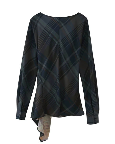 V-Neck Plaid Draped Top High-Waisted Trousers Two Piece Set CODE: KAR5115