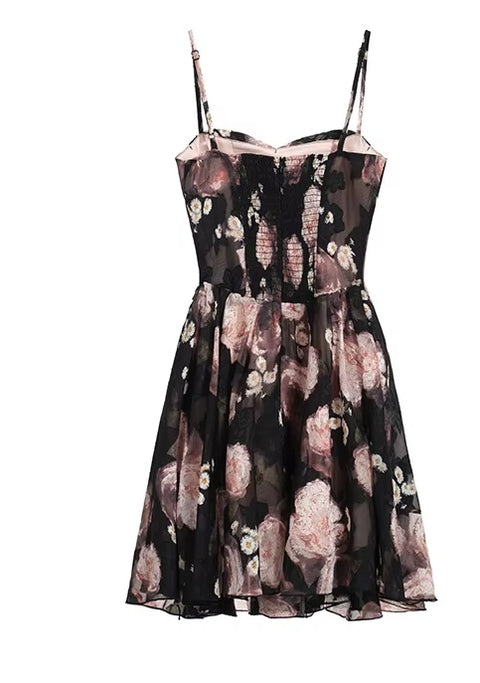Sexy Flowers Printing Black Strapless Off Shoulder A-Line Slim Mini Dress CODE: KAR5119