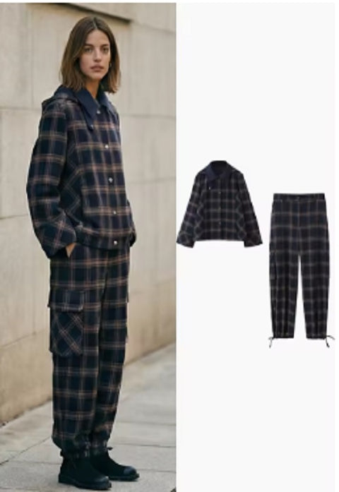 New Single-Breasted Long Sleeves Pockets Hooded Jacket Button Two Piece Set CODE: KAR5120