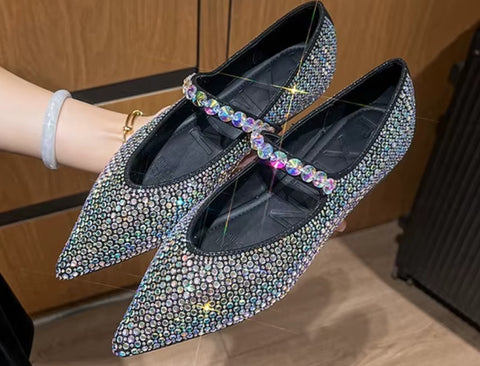 New Pointed Toe Loafers Fashion Rhinestone Flat Bridal Shoes CODE: KAR5125