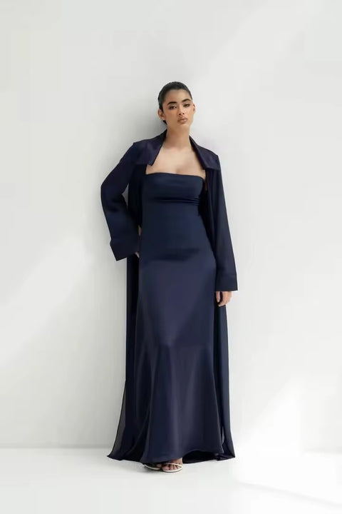 New flip collar long-sleeved transparent blouse + long tube top dress CODE: KAR5127