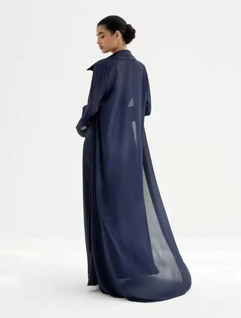 New flip collar long-sleeved transparent blouse + long tube top dress CODE: KAR5127