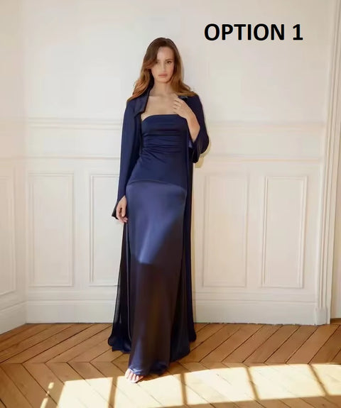 New flip collar long-sleeved transparent blouse + long tube top dress CODE: KAR5127
