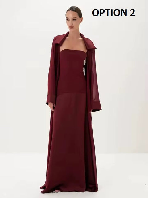 New flip collar long-sleeved transparent blouse + long tube top dress CODE: KAR5127