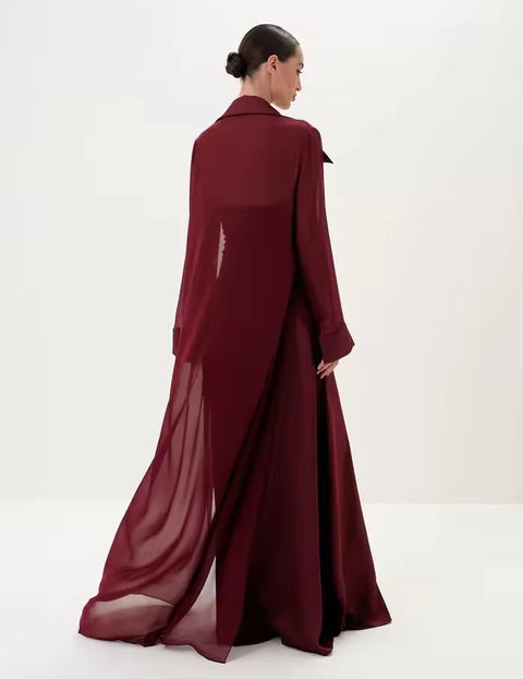 New flip collar long-sleeved transparent blouse + long tube top dress CODE: KAR5127