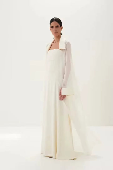 New flip collar long-sleeved transparent blouse + long tube top dress CODE: KAR5127