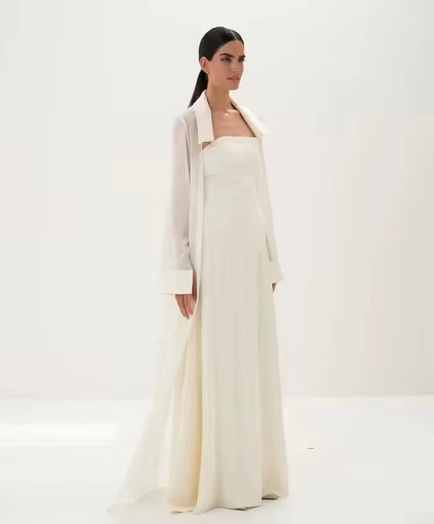 New flip collar long-sleeved transparent blouse + long tube top dress CODE: KAR5127