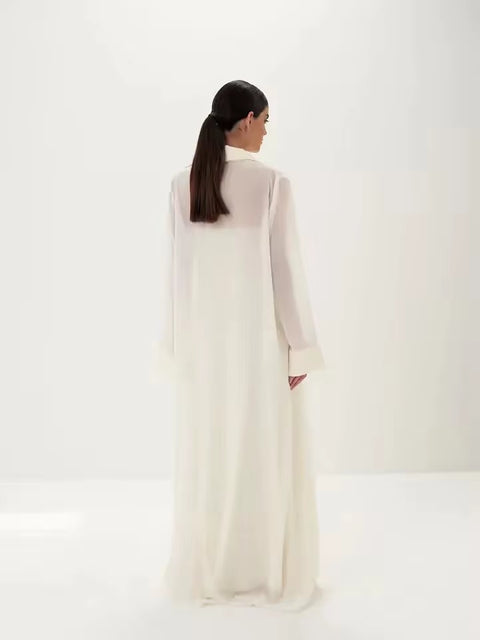 New flip collar long-sleeved transparent blouse + long tube top dress CODE: KAR5127
