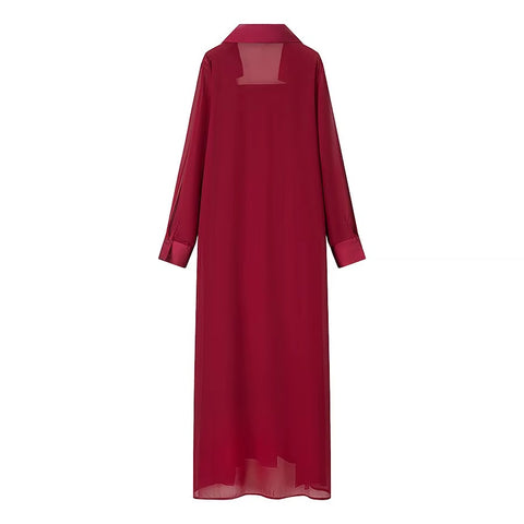 New flip collar long-sleeved transparent blouse + long tube top dress CODE: KAR5127