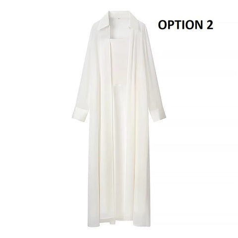 New flip collar long-sleeved transparent blouse + long tube top dress CODE: KAR5127