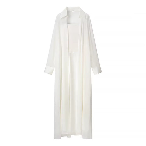 New flip collar long-sleeved transparent blouse + long tube top dress CODE: KAR5127