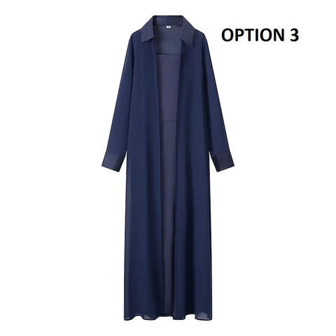 New flip collar long-sleeved transparent blouse + long tube top dress CODE: KAR5127