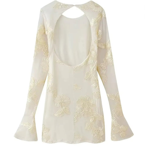 New Fashion Long Flared Sleeves Floral Print Bodycon Mini Dress : KAR5133