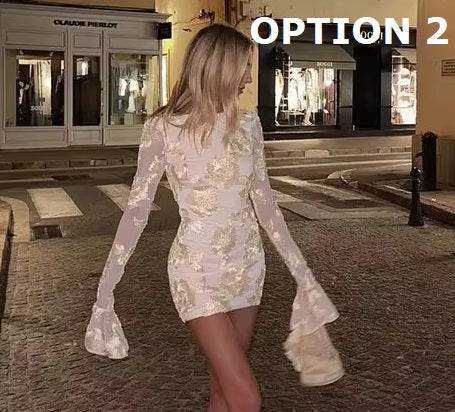 New Fashion Long Flared Sleeves Floral Print Bodycon Mini Dress : KAR5133