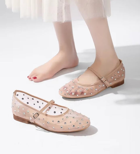 New Rhinestone Mesh Transparent Elegant Low Heels CODE: KAR5141