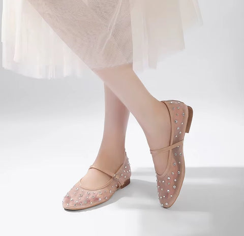 New Rhinestone Mesh Transparent Elegant Low Heels CODE: KAR5141