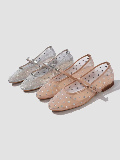 New Rhinestone Mesh Transparent Elegant Low Heels CODE: KAR5141
