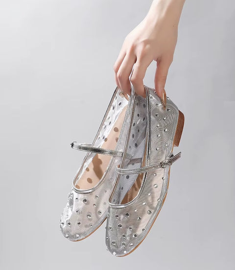 New Rhinestone Mesh Transparent Elegant Low Heels CODE: KAR5141